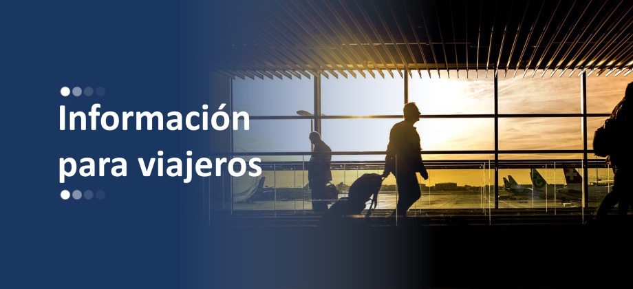 Banner general de información para viajeros en la que se ve la silueta de un hombre con una maleta de ruedas en un aeropuerto