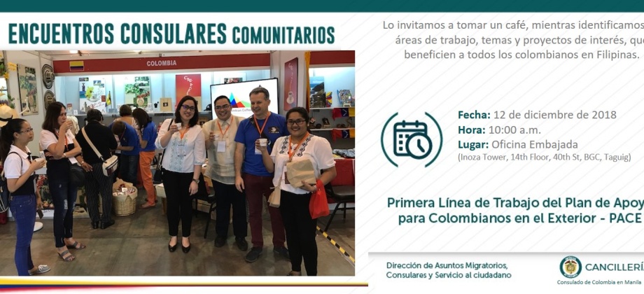 Consulado de Colombia en Manila invita al Encuentro Consular Comunitario que se realizará el 12 de diciembre de 2018