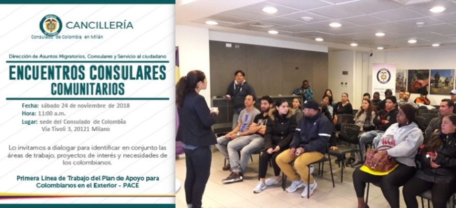 Consulado de Colombia en Milán realizará el Encuentro Consular Comunitario el 24 de noviembre de 2018